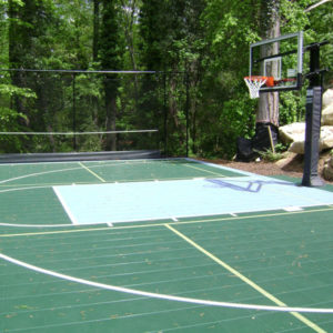 outdoor backyard basketball court installation with fence