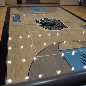 custom stained performance floor installed by CBA Sports for Seckinger HS