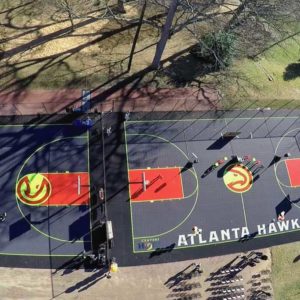 Atlanta Hawks branded outdoor commercial basketball court complete at Grant Park