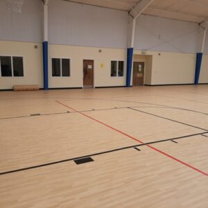 Indoor vinyl sports grain plus court floor.