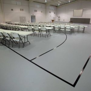 gray synthetic flooring installed by CBA Sports at 1st Baptist Church