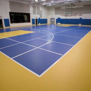 blue synthetic gymnasium flooring