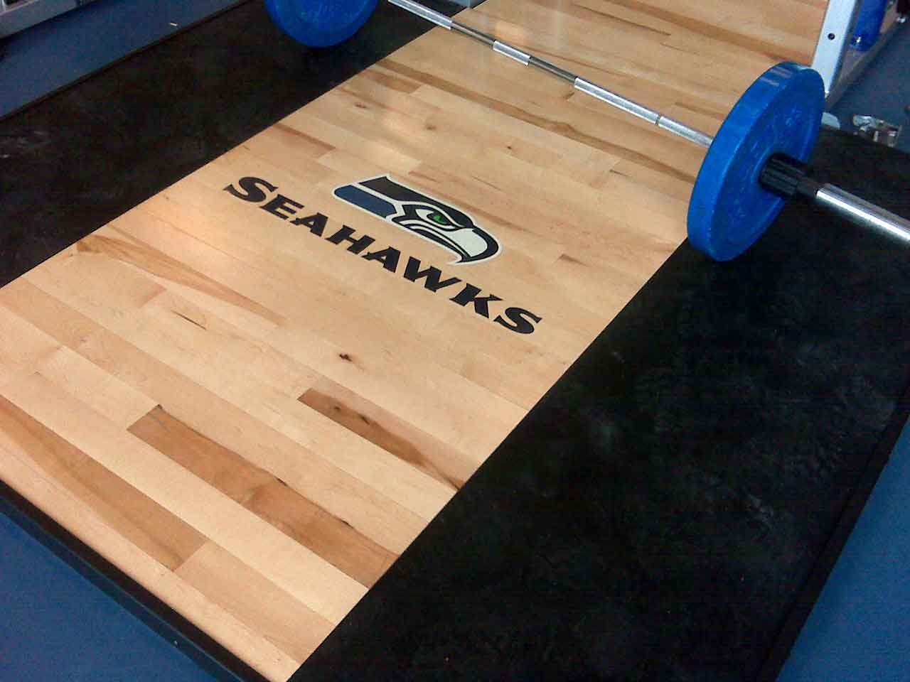 Seattle Seahawks branded weight room platform