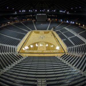wood gym basketball court floor at McCamish Pavilion of Georgia Institute of Technology