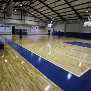indoor wood gym floor installed in Brandon Hall